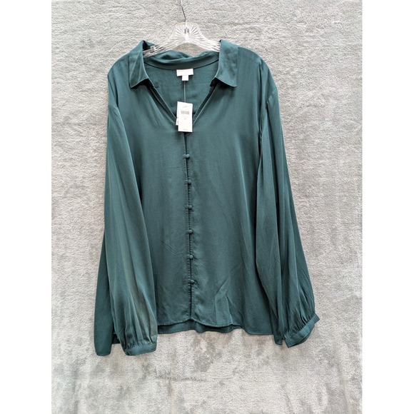 J. Jill Tops - J Jill Evergreen Button Front Blouse Womens 4X Long Sleeve Minimalist Jewel Tone